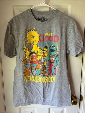 Sesame Street Gray Tee with Colorful Character Print